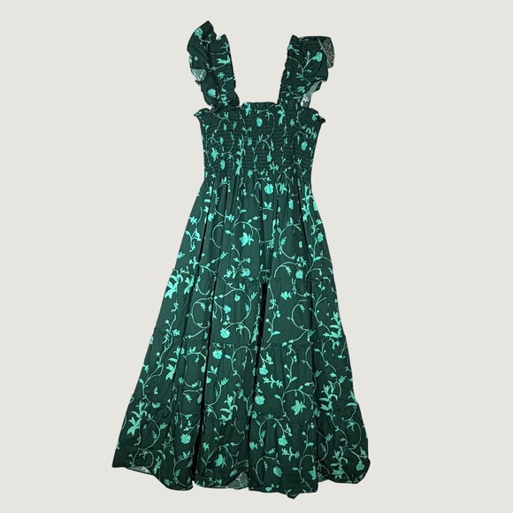 Hill House Home Dresses & Skirts - Hill House Home The Ellie Nap Dress Women XS Green Botanical Floral Smocked Midi